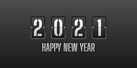 Happy new year 2021. with silver flip clock digits style design. Vector Illustration
