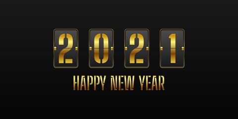 Happy new year 2021. with gold flip clock digits style design. Vector Illustration