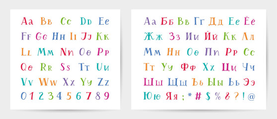 Latin and Cyrillic hand drawn vector alphabets - 393515924