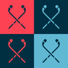 Pop art Ice hockey sticks icon isolated on color background. Vector Illustration.