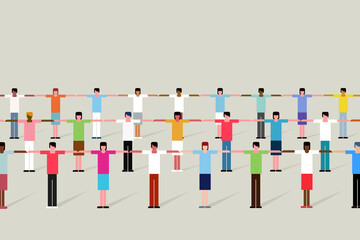 People stand in lines with their hands holding together forming a human chain