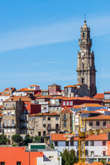 Porto, Portugal old town ribeira aerial promenade view with colorful houses