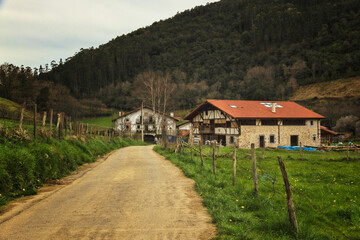 Fototapeta na wymiar Oma village in Kortezubi in Basque country, Spain in a cloudy day