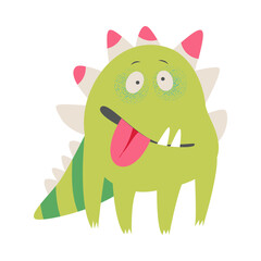 Comic Monster with Spikes Standing Sticking Out Its Tongue Vector Illustration