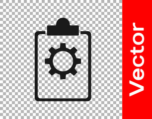 Black Checklist clipboard with 24 hours service icon isolated on transparent background. Vector Illustration.