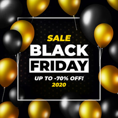 Black Friday promo card with red and black balloons