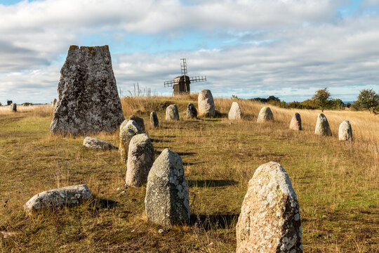 Viking Stone Ship Burial Ground In The Village Of Gettlinge  On The Island Of Oeland, Sweden