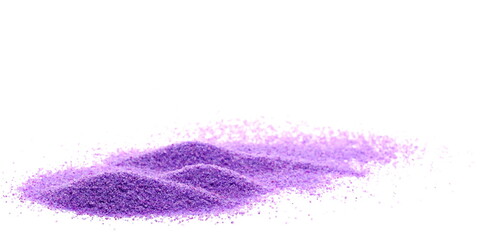 Glittering purple sand pile, Christmas decoration isolated on white background