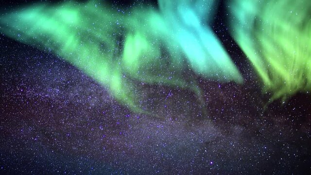 Aurora and Milky Way Galaxy Time Lapse In Night Sky Simulated Northern Lights 02