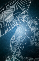 夜の雨に芸者と三味線箱を持つ女　クリスタルバージョン
