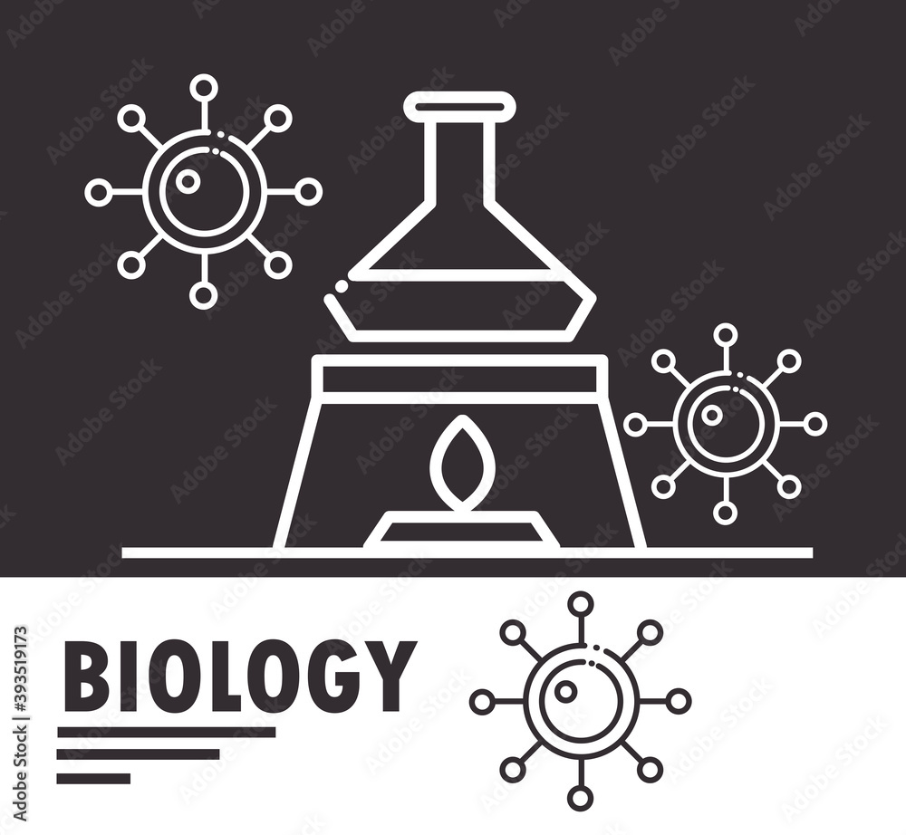 Poster biology chemistry beaker burner science poster line icon style