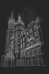 vector sketch of St. Mary's Church, Krakow, Poland.