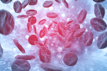 Fototapeta premium Blood cells on scientific background.3d illustration