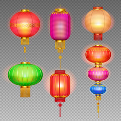 Chinese Lanterns Realistic Transparent Icon Set