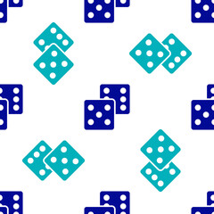 Blue Game dice icon isolated seamless pattern on white background. Casino gambling. Vector.