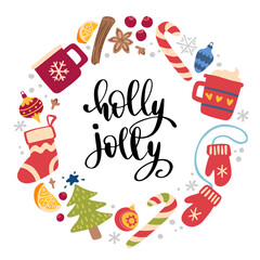 Winter Christmas quote. Modern style lettering. Hand drawn colorful holiday New Year decoration. 