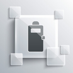 Grey Police assault shield icon isolated on grey background. Square glass panels. Vector.