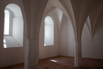 Beatiful hall with arches in Hämeenlinna castle in Finland