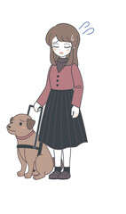 盲導犬をつれたお姉さん・困り顔・ベクター