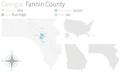 Large and detailed map of Fannin county in Georgia, USA.