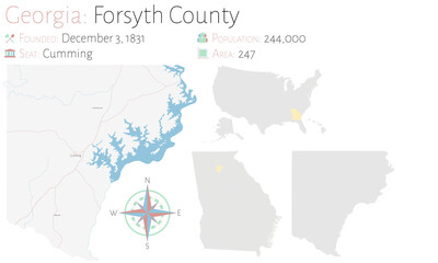 Large and detailed map of Forsyth county in Georgia, USA.