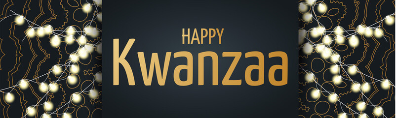 Fototapeta na wymiar Kwanzaa banner. Traditional african american ethnic holiday design concept with glowing lights garland and candles. Vector illustration.