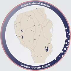 Large and detailed map of Fayette county in Georgia, USA.