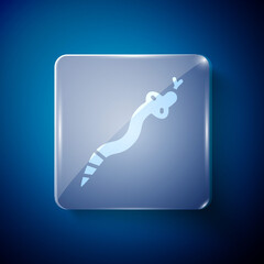 White Snake icon isolated on blue background. Square glass panels. Vector.