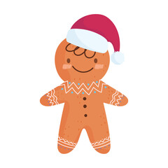 merry christmas, gingerbread man with hat celebration icon isolation