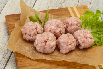 Homemade raw pork minced meatball for cooking