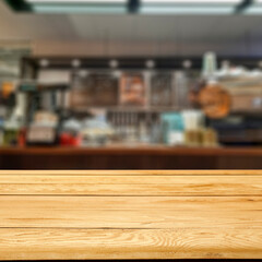 Desk of free space and kitchen interior 