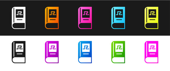 Set Greek history book icon isolated on black and white background. Vector.