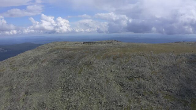 Aerial views of Mount Iremel in cloud, the Southern Urals
