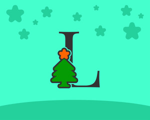 letter L cute and fun christmas tree alphabet decoration cartoon