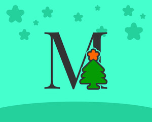 letter M cute and fun christmas tree alphabet decoration cartoon