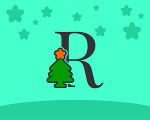 letter R cute and fun christmas tree alphabet decoration cartoon