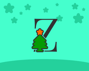 letter Z cute and fun christmas tree alphabet decoration cartoon
