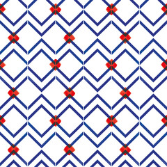 Vector blue zigzag lines red karo seamless pattern