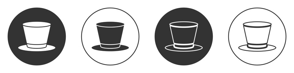 Black Cylinder hat icon isolated on white background. Circle button. Vector.