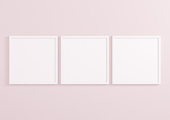 Three 10x10 White Frames Mockup. Three White Frames on a pink wall.