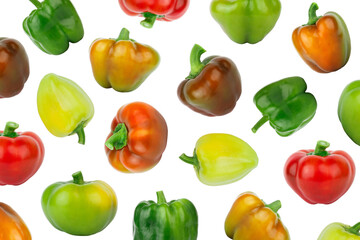 Background from colored raw bell peppers, isolated