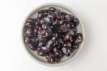 Bean side dish on white background