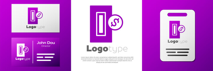Logotype Hand inserting coin to a slot on a vending machine or arcade machine icon isolated on white background. Logo design template element. Vector.