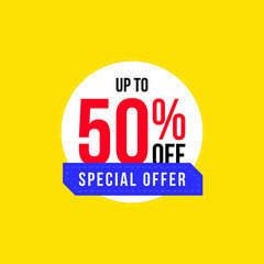 Mega Sale banner. Up to 50% off. Special Offer