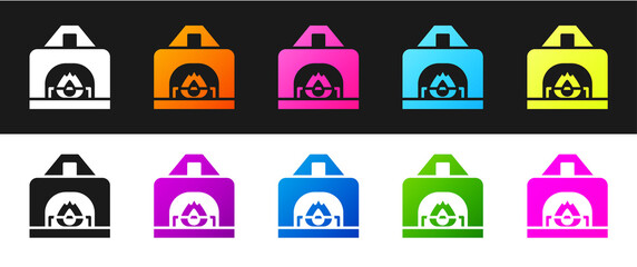 Set Interior fireplace icon isolated on black and white background. Vector.