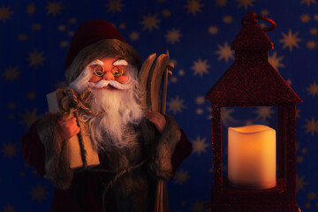 Santa Claus doll with lantern,Christmas holidays atmosphere