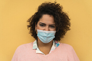 Woman wearing face surgical mask for preventing and stop corona virus spread