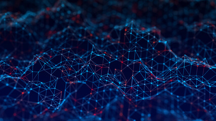Abstract technology background. Science background. Big data. 3d rendering. Network connection dots and lines. Dynamic form.