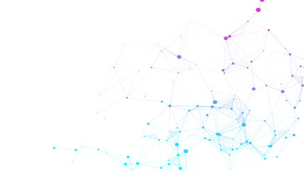 Abstract composition with connecting dots and lines on the white backround. Futuristic geometric composition. Background for design works. Colorful wallpaper.