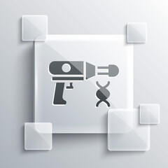 Grey Transfer liquid gun in biological laborator icon isolated on grey background. Square glass panels. Vector.